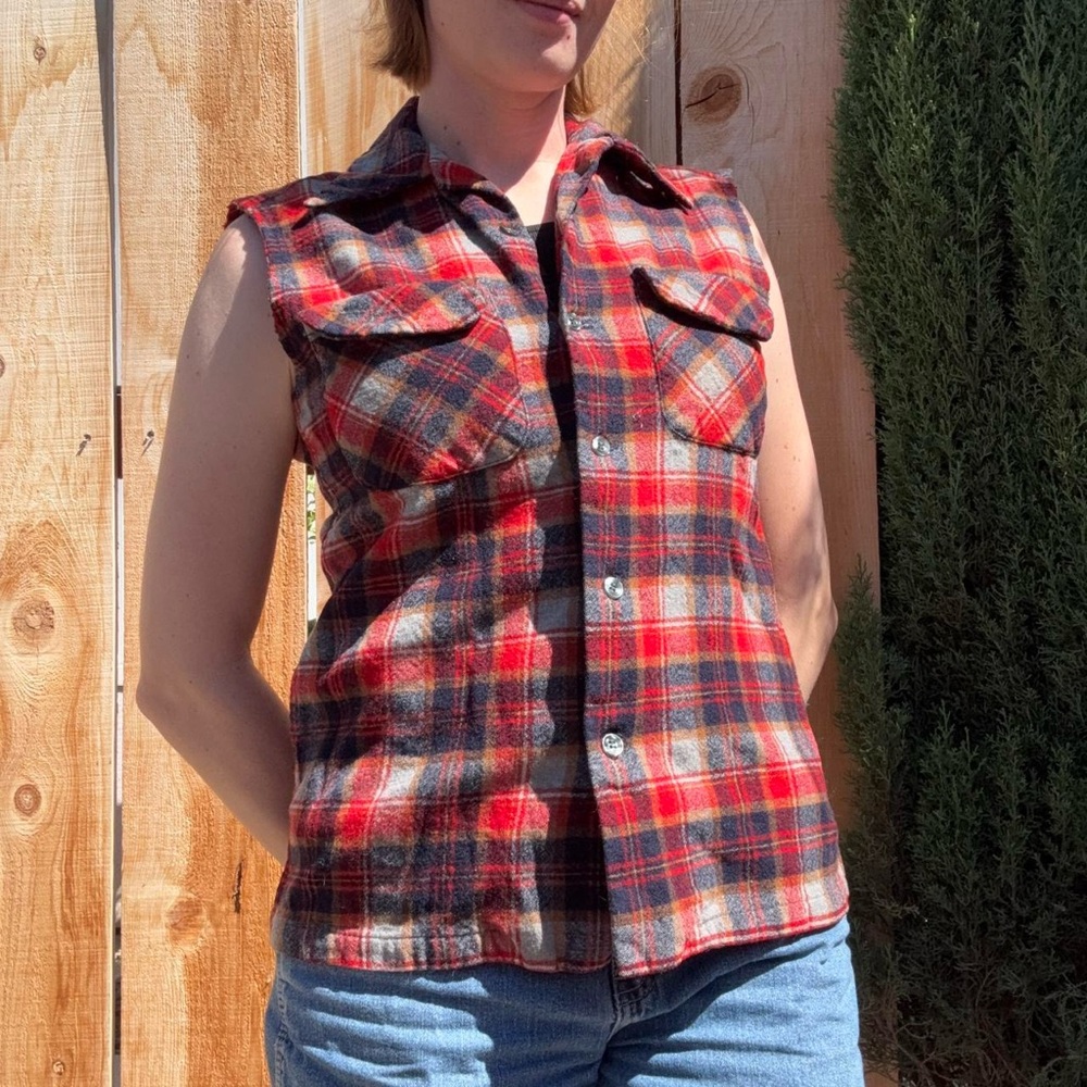 Pendleton Red and Blue Plaid Sleeveless Shirt
